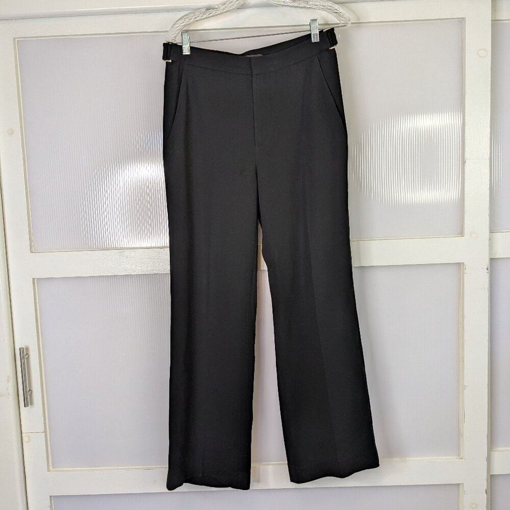 Rachel Roy Black Dress Work Pants Silver Hardware Detail Waist Straight Size 6